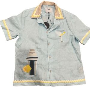 Tombolo x Alexis Zambrano Unisex Linen Cabana Shirt Size XL Blue Drink NWT